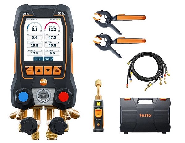 Kit Smart Vácuo Manifold Dig. Intelig. com Sondas de Temp. e Vácuo Sem Fio e Conjun de Mangueiras Testo 558S - 0564 5583