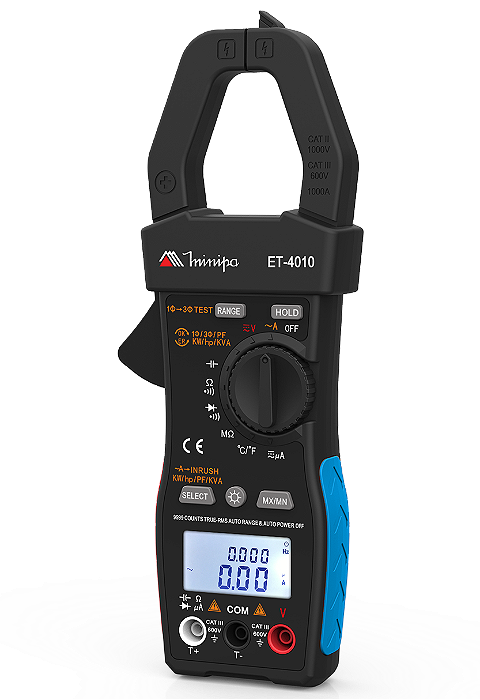 Alicate Wattímetro Digital – CAT III 600V – True RMS AC/ Função Fasímetro / Função Inrush - Minipa ET-4010