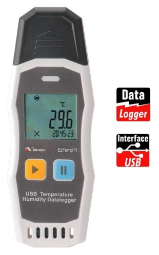 Datalogger de Temperatura e Umidade / Display Duplo / Operação: -30°C~70°C / USB tipo C Minipa EZTEMP 11