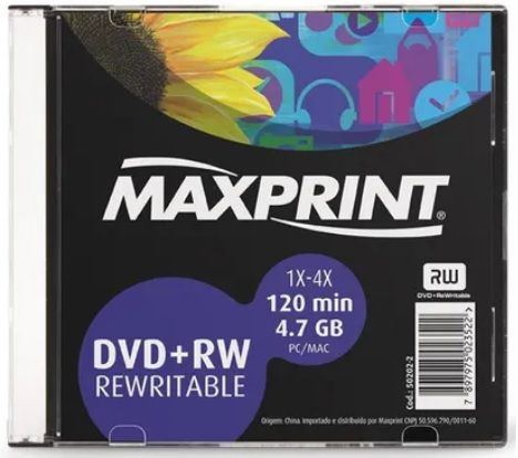 DVD-RW 4.7GB 4X - Regravável - Box Slim - Unidade - Maxprint 502018