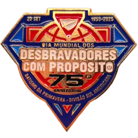 PIN DIA MUNDIAL DBV - 75 ANOS (2025)- DESBRAVADORES COM PROPÓSITO - BANHO DE OURO