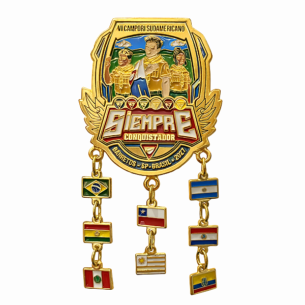 PRENDEDOR/SUJETADOR - VI CAMPORI DSA: SIEMPRE CONQUISTADOR 2027 - CON BANDERITAS - OFICIAL
