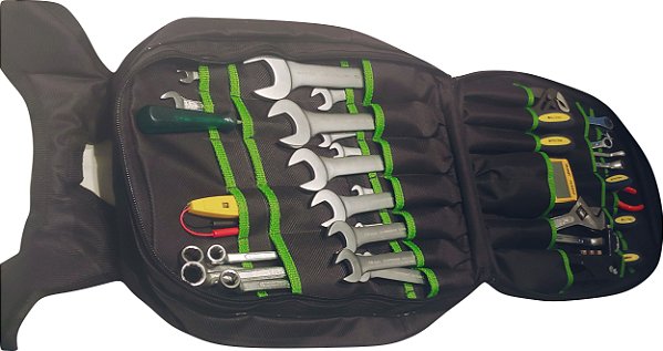 Mochila p/ ferramentas com diversas divisórias. Super resistente! Uso profissional! Cor verde