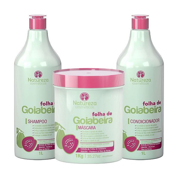 KIT FOLHA DE GOIABEIRA 1L - SHAMPOO + MÁSCARA 1Kg + CONDICIONADOR - NATUREZA COSMÉTICOS