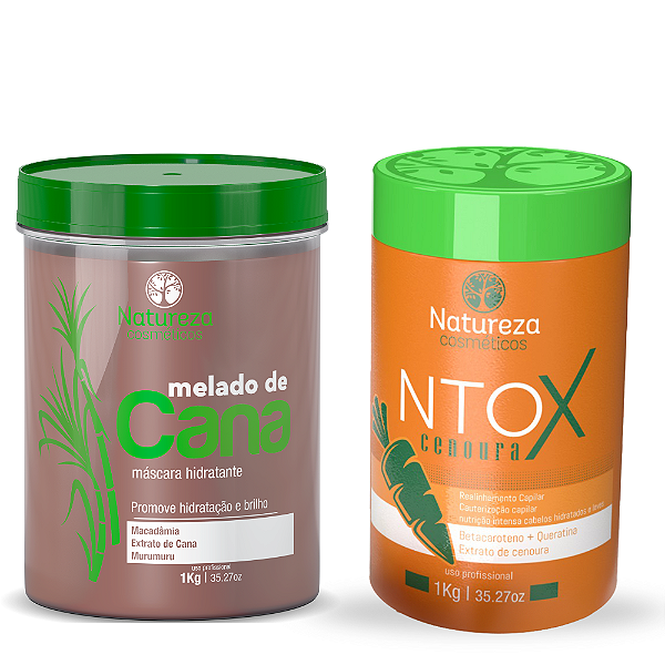 Kit Máscara Melado de Cana 1kg + Ntox de Cenoura 1kg - Natureza Cosméticos