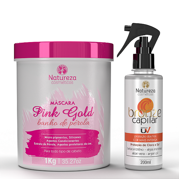 Kit Máscara Pink Gold 1Kg + Bronze Capilar 200ml - Natureza Cosméticos