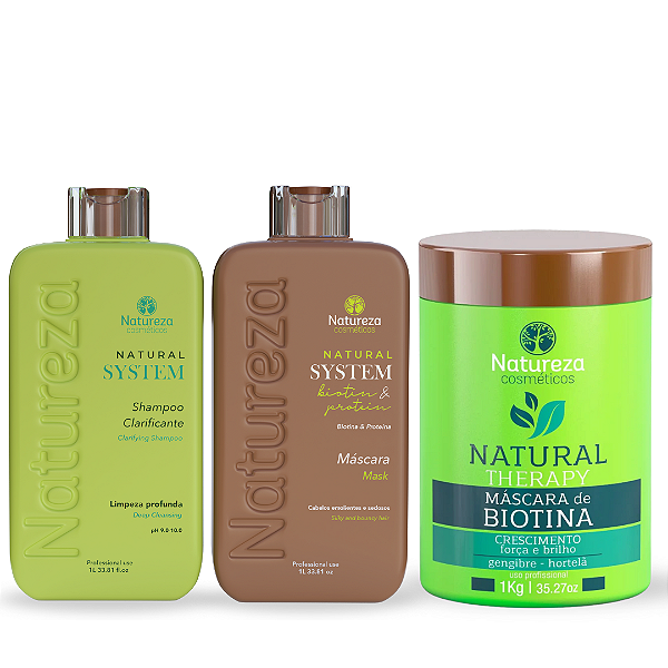 Kit Natural System de Biotina 1L + Máscara de Biotina 1Kg - Natureza Cosméticos