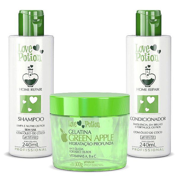 Kit Óleo de Coco Shampoo e Condicionador 240ml + Gelatina Green Aplle 300g - Love Potion