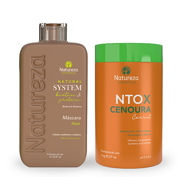 Natural System de Biotina 1L - Somente 1 Ativo + Ntox de Cenoura - Natureza Cosméticos