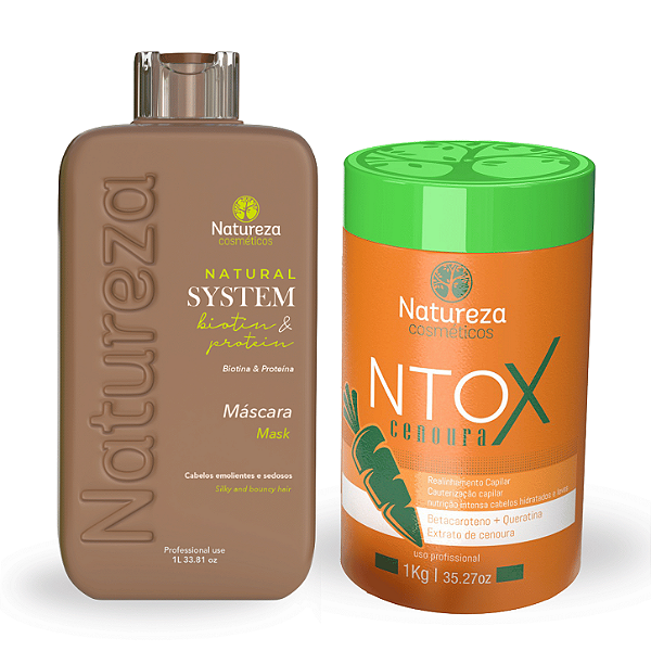Natural System de Biotina 1L - Somente 1 Ativo + Ntox de Cenoura - Natureza Cosméticos