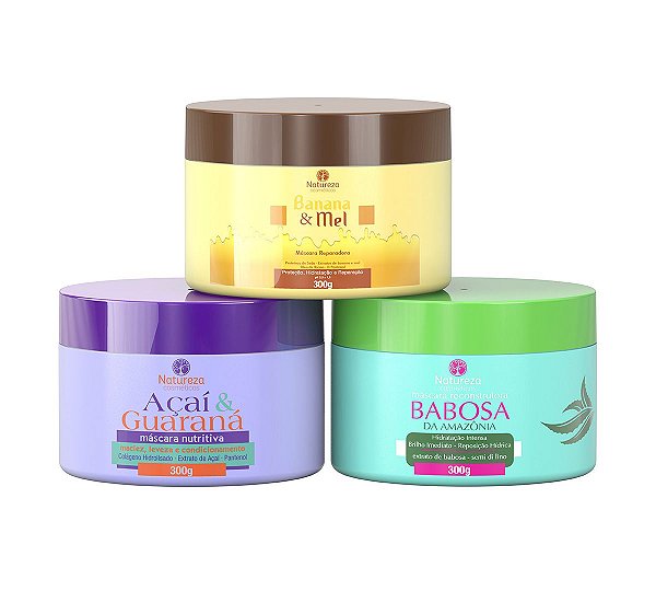 Cronograma Capilar 300g (Açaí e Guaraná + Banana e Mel + Babosa da Amazônia) - Natureza Cosméticos