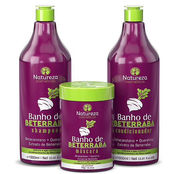 Kit Beterraba 1L- Shampoo + Máscara + Condicionador - Natureza Cosméticos