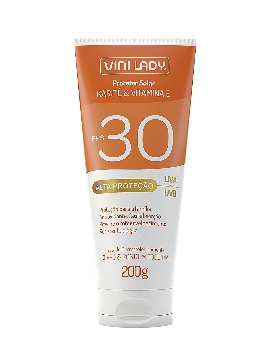 Protetor Solar FPS 30 Corpo e Rosto - Karité e Vitamina E 200g - Loja  Virtual Vini Lady