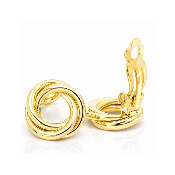 Brinco de Pressão BP Estilo Ninho com Metal Banhado a Ouro 18K | Base Fixa com Clipe Retrô | 1,50 x 1,50 cm | Produto Brasileiro