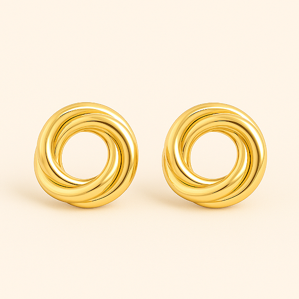 Brinco de Pressão BP Estilo Ninho com Metal Banhado a Ouro 18K | Base Fixa com Clipe Retrô | 1,50 x 1,50 cm | Produto Brasileiro