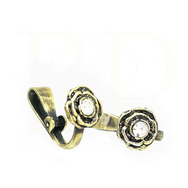 Brinco de Pressão BP - Flor Delicada Estilo Boho com Brilho - Banho Ouro Envelhecido