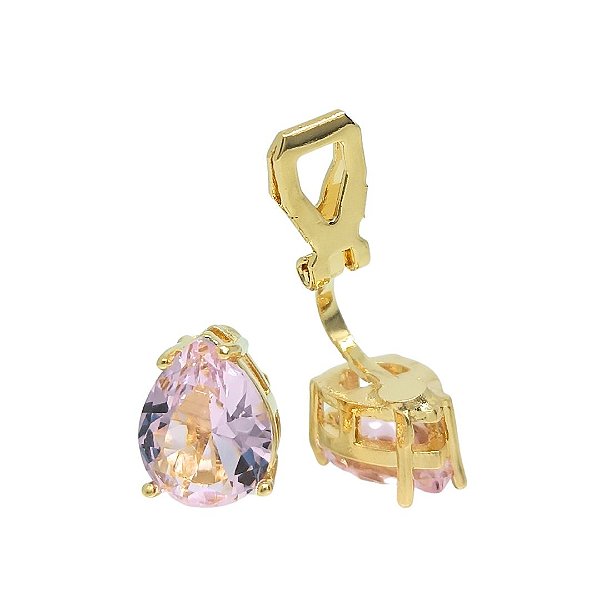 Brinco de Pressão Base Fixa com Pedra Rosa Translucido - Sofisticação Deslumbrante - Dourado