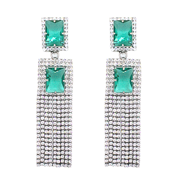 Brinco Pretiosus Majestoso - Elegância Real em Cristais e Zircônia Verde Tiffany Prateado