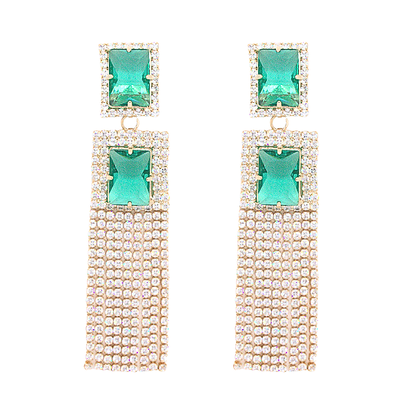 Brinco Pretiosus Majestoso - Elegância Real em Cristais e Zircônia Verde Tiffany Dourado