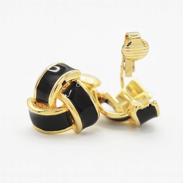 Brinco de Pressão BP Accessories Elo Luxe | Pintura Acrílica Preta ou Uva | Banho de Ouro 18K | Clipe Confortável | 2,00 x 2,00 cm