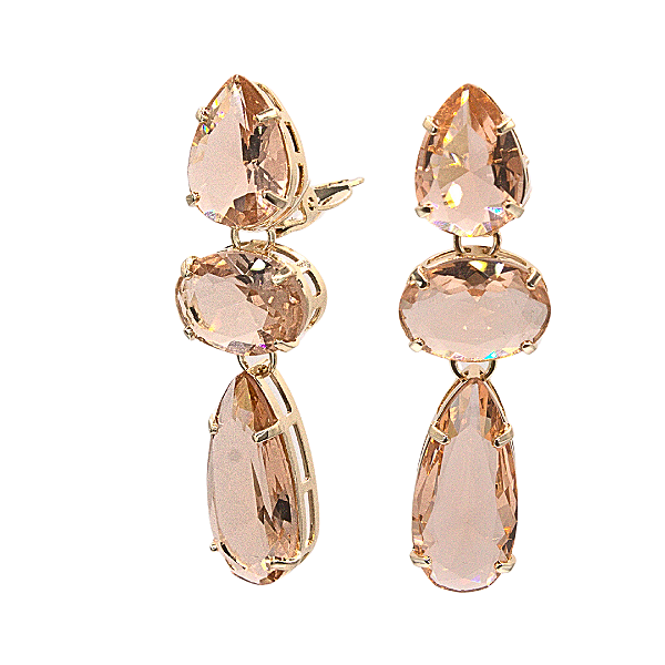 Brinco de Pressão BP - Zircônias Champagne com Pingente Alongado - Luxo em Ouro 18K