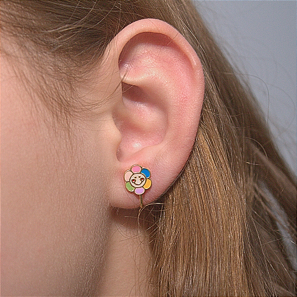 Brinco de Pressão Infantil BP - Florzinha Colorida | Banho Ouro 18K ou Prata 925