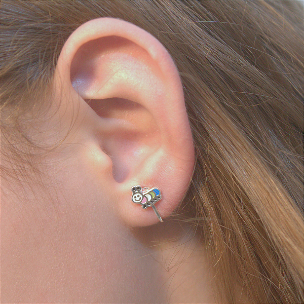 Brinco de Pressão Infantil BP - Minhoquinha Colorida | Banho Ouro 18K ou Prata 925