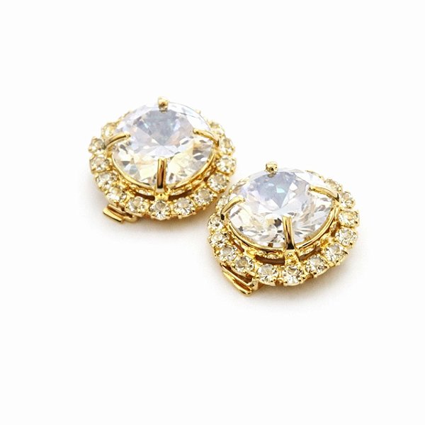 Brinco de Pressão BP com Zircônia e Cristais na Cor Cristal | Banho Ouro | 1,00 x 1,00 cm