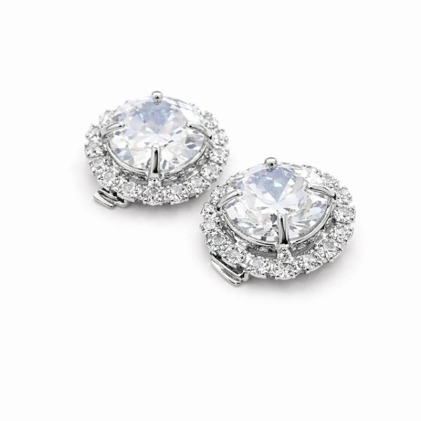 Brinco de Pressão BP com Zircônia e Cristais na Cor Cristal | Banho Prata | 1,00 x 1,00 cm