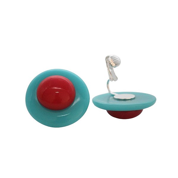 Brinco de Pressão Acrílico Cremoso Duo Rosa & Azul Turquesa | Clipe Francês Ajustável Prata 925 | 3,00 cm | Coleção Mocha 2025