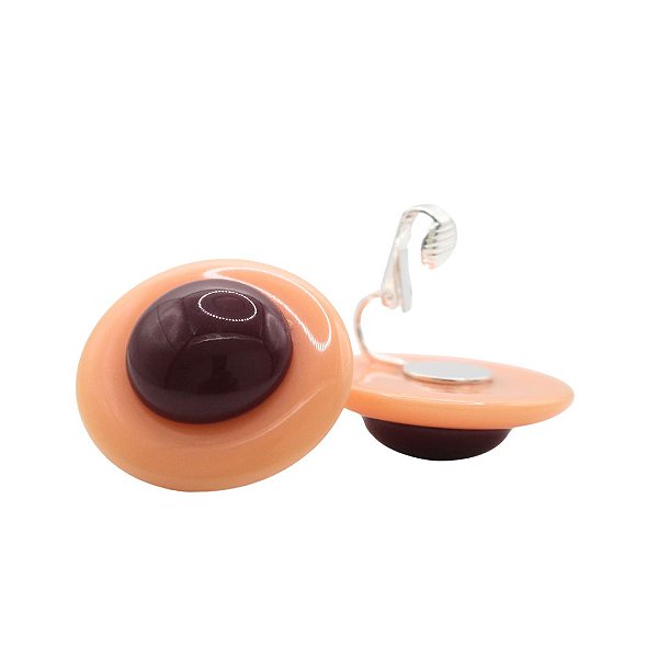 Brinco de Pressão Acrílico Cremoso Duo Rosé & Lilás Profundo | Clipe Francês Ajustável Ouro 18K | 3,00 cm | Coleção Mocha 2025