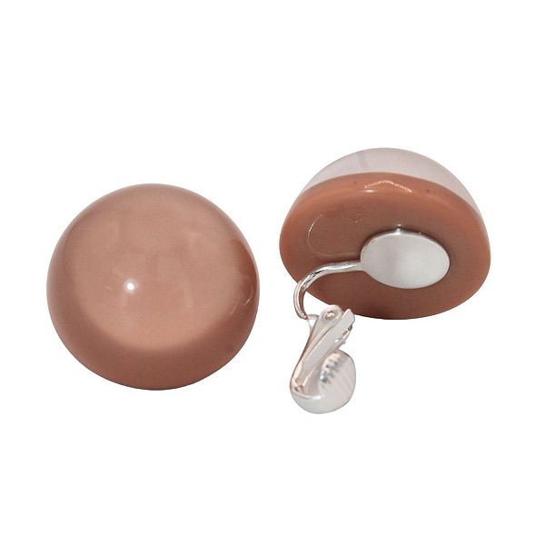 Brinco de Pressão Acrílico Cremoso Rosé Chá | Formato Semiesférico | Clipe Francês Ajustável Prata 925 | 2,50 cm | Coleção Mocha 2025