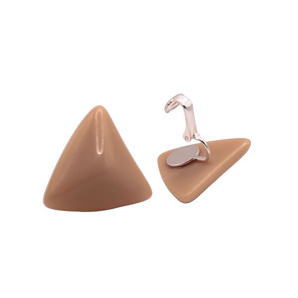 Brinco de Pressão Triangular Acrílico Cremoso | Cor Rosé Amendoado | Coleção Mocha 2025