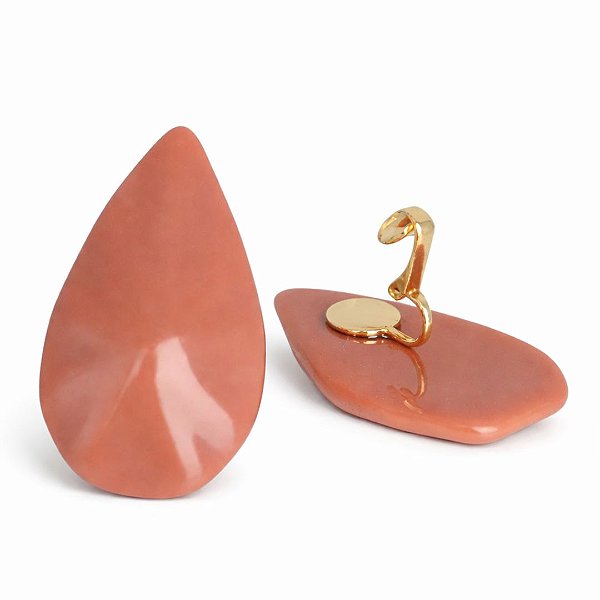 Brinco de Pressão Gota Orgânica Terracota Nude | 5,00 x 3,00 cm | Clipe Prata 925 | Produto Brasileiro