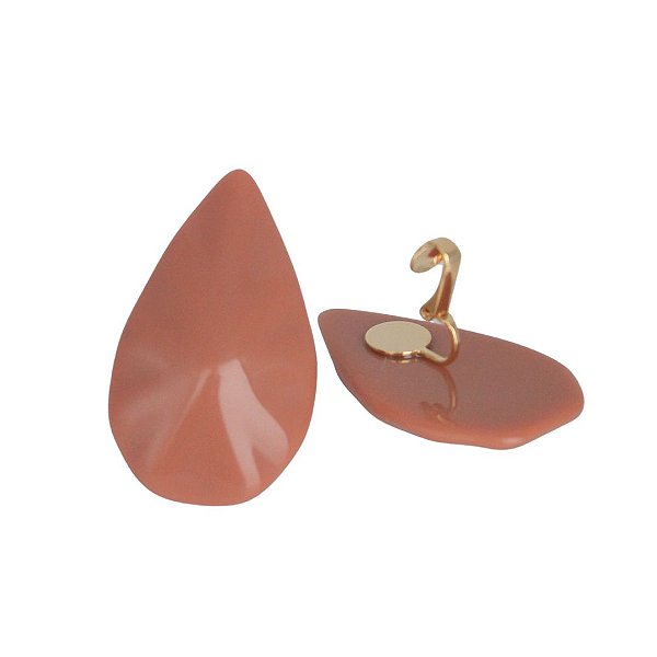 Brinco de Pressão Gota Orgânica Terracota Nude | 5,00 x 3,00 cm | Clipe Prata 925 | Produto Brasileiro