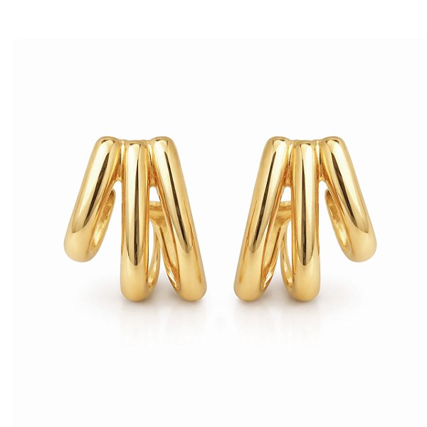 Brinco de Pressão BP Estrutura Escultural Tripla | Banho Ouro 18K ou Prata 925 | Clipe Ômega Francês