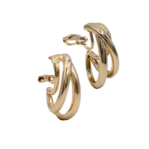 Brinco de Pressão BP Argola Tripla Lisa | Duas Torcidas e Uma Lisa | Banho Ouro 18K ou Prata 925 | Clipe Francês