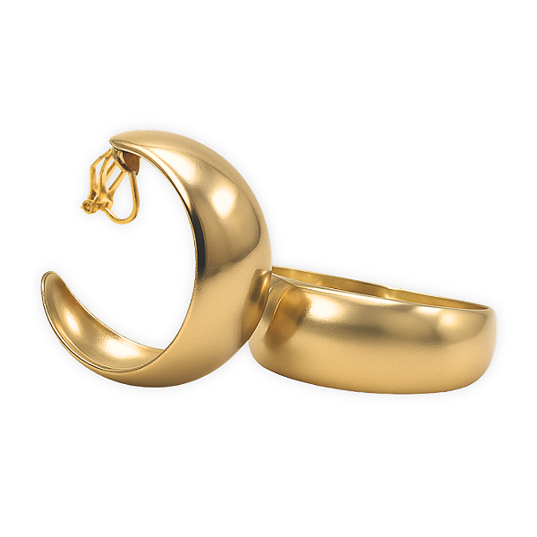 Argola de Pressão BP Lisa e Curvada | Maxi Formato | Banho Ouro 18K ou Prata 925 | Clipe Ômega Francês | 3,50 cm