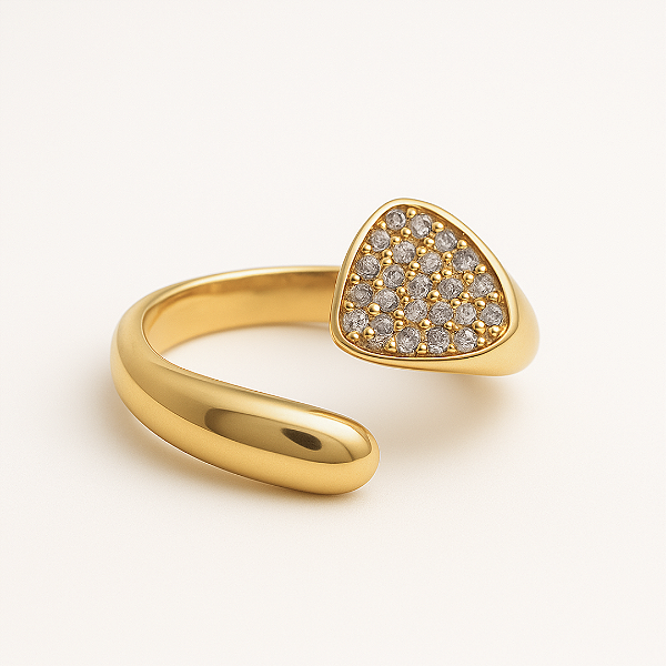 Anel BP Accessories Regulável Coração Pavê Contemporâneo | Banho Ouro 18K ou Prata 925