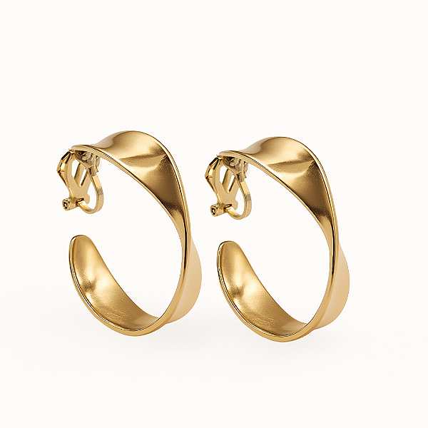 Argola BP Accessories de Pressão Curvas Orgânicas | Clipe Ômega Francês | Banho Ouro 18K ou Prata 925