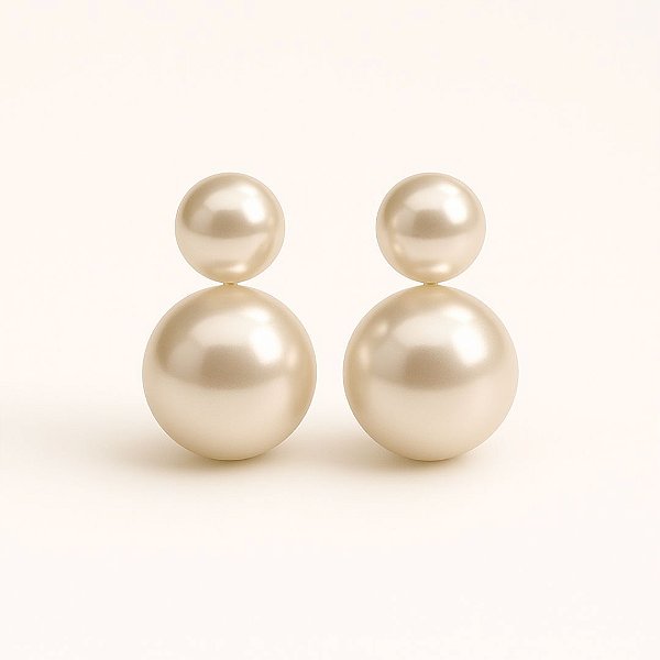 Brinco BP Accessories Pérola Dupla de Pressão | Clipe Ômega Largo com Almofada