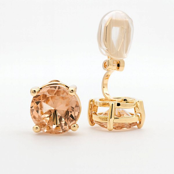 Brinco de Pressão Solitário Redondo com Zircônia na Cor Champanhe | Banho Ouro 18K | Clipe Confortável | 1,00 x 1,00 cm