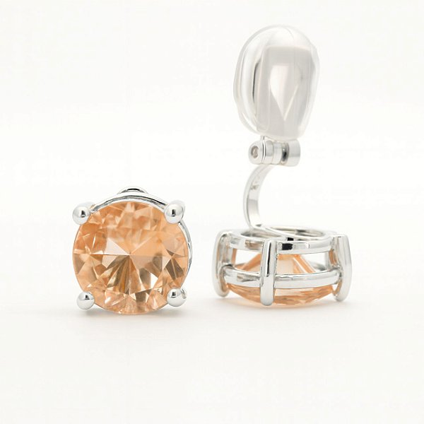 Brinco de Pressão Solitário Redondo com Zircônia na Cor Champanhe | Banho Ródio Branco | Clipe Confortável | 1,00 x 1,00 cm