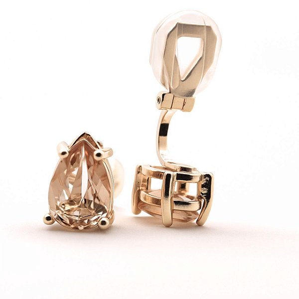 Brinco de Pressão Base Fixa com Zircônia Champanhe | Formato Gota | Banho Ouro 18K | 1,00 x 0,70 cm