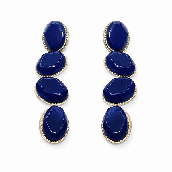 Brinco de Pressão Longo Ânima em Resina Azul com Metal Banhado | Clipe Francês | 9 cm