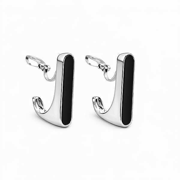 Brinco de Pressão Barra Preta Minimalista | Metal Banhado a Prata 925 | Clipe Ômega Francês com Almofadinha | 2,00 x 0,50 cm | 6g