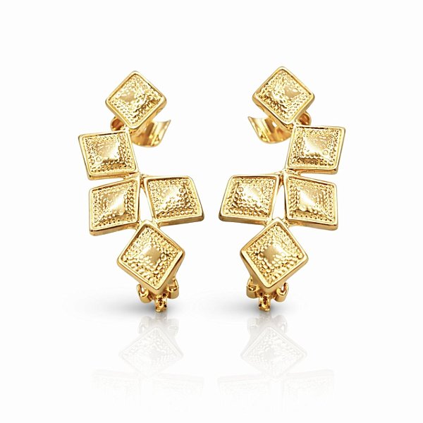 Ear Cuff Geométrico com Clipe Retrô e Abraçadeira Ajustável | 5,50 x 2,50 cm | Brinco de Pressão com Fixação Dupla