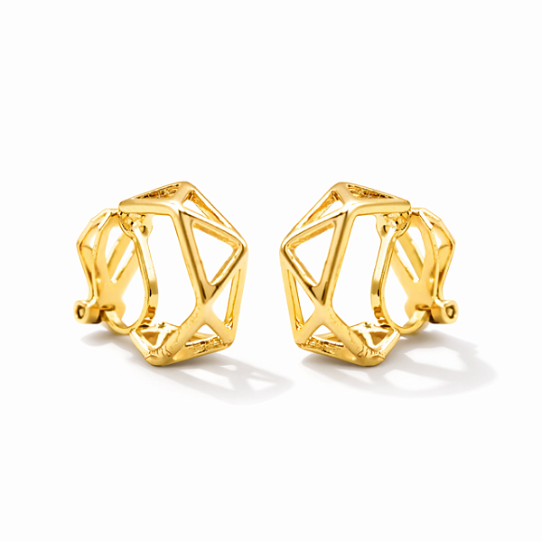 Argola de Pressão Geométrica Vazada | 1,50 cm | Banho Ouro 18K ou Prata 925 | Clipe Ômega com Almofadinha