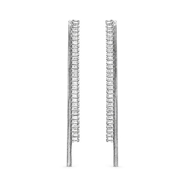 Brinco de Pressão com Corrente Riviera e Rabo de Rato | Banho Ródio Branco | Clipe Ômega Francês | 8,50 cm