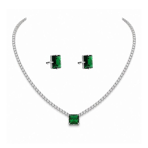 Conjunto BP Riviera Verde Colar e Brincos de Pressão